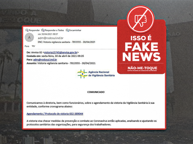 Prefeitura emite alerta de E-mail falso sobre vistoria da Vigilância Sanitária